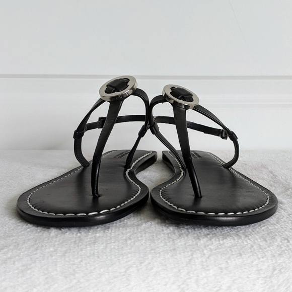 Mercedes Castillo Leather T-Strap Thong Sandal Flat Black Silver EU40 10 NWOB - Picture 9 of 15